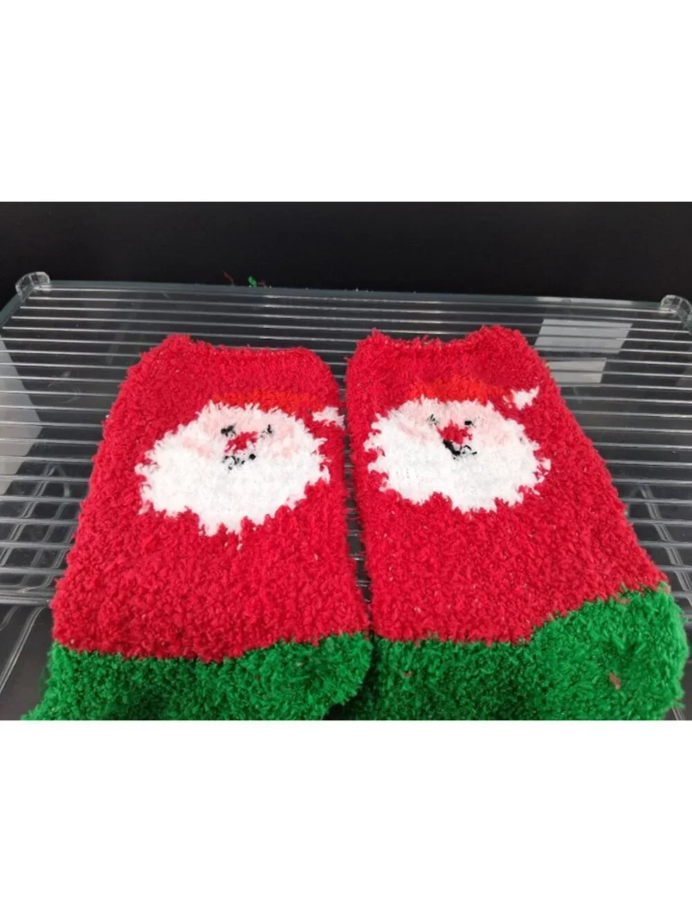 Cozy Christmas Santa Fluffy Socks Red & Green Festive Design